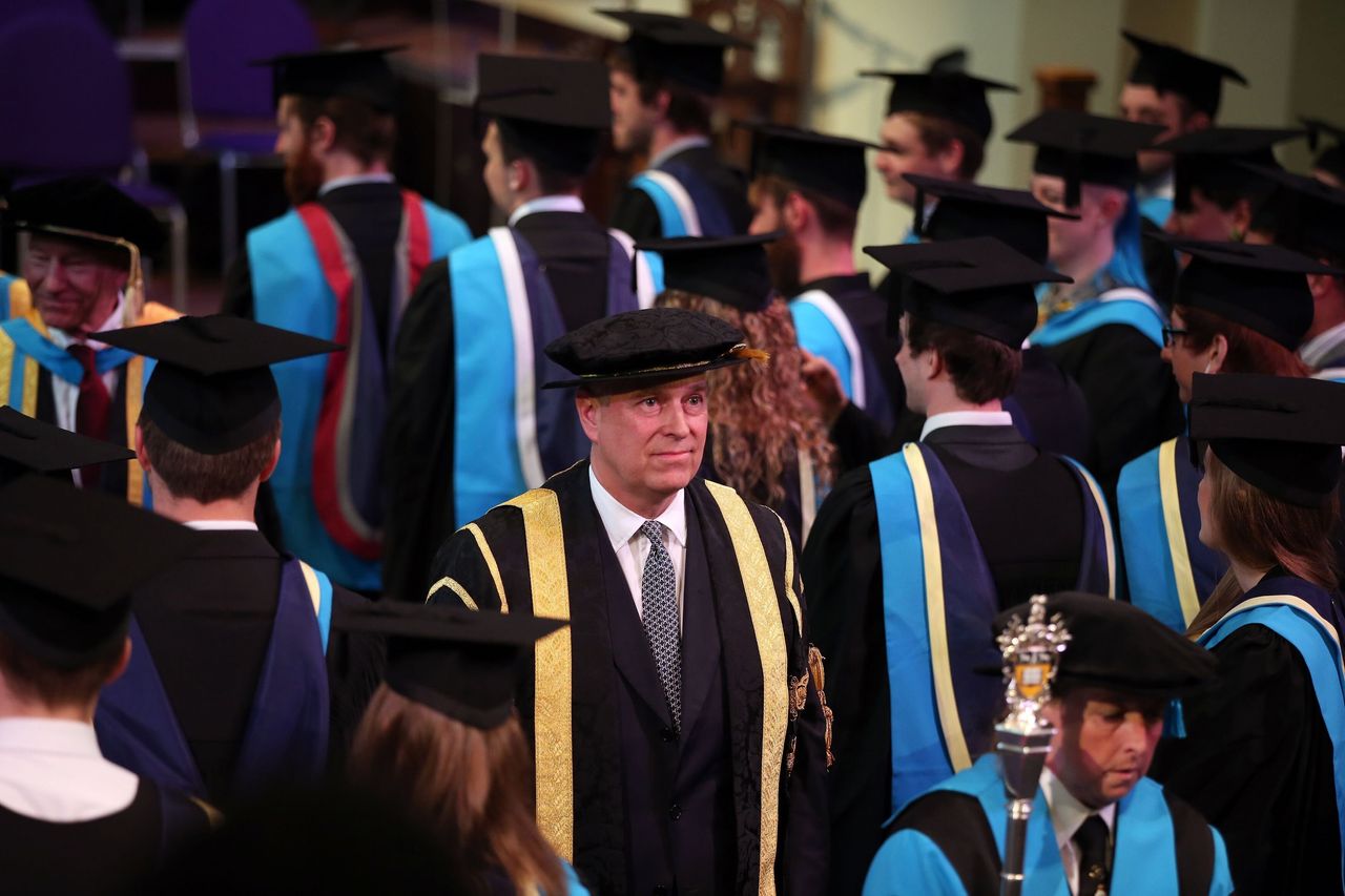 The Duke of York meets students during a graduation ceremony at Huddersfield University