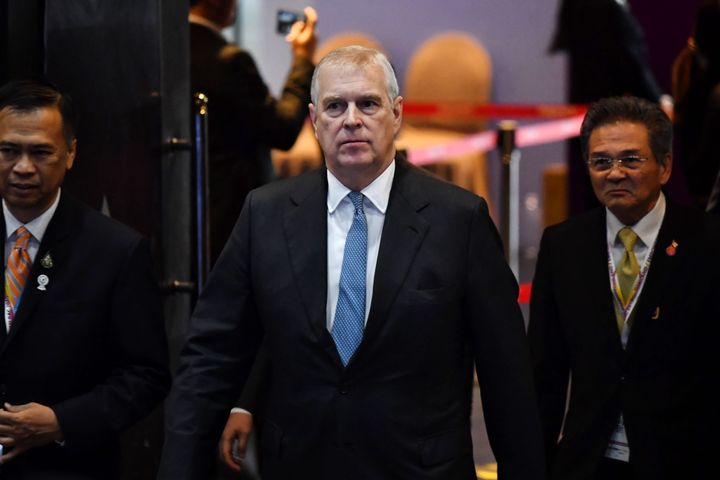 Prince Andrew arrives for the ASEAN Business and Investment Summit in Bangkok on Nov. 3, on the sidelines of the 35th Association of Southeast Asian Nations Summit.
