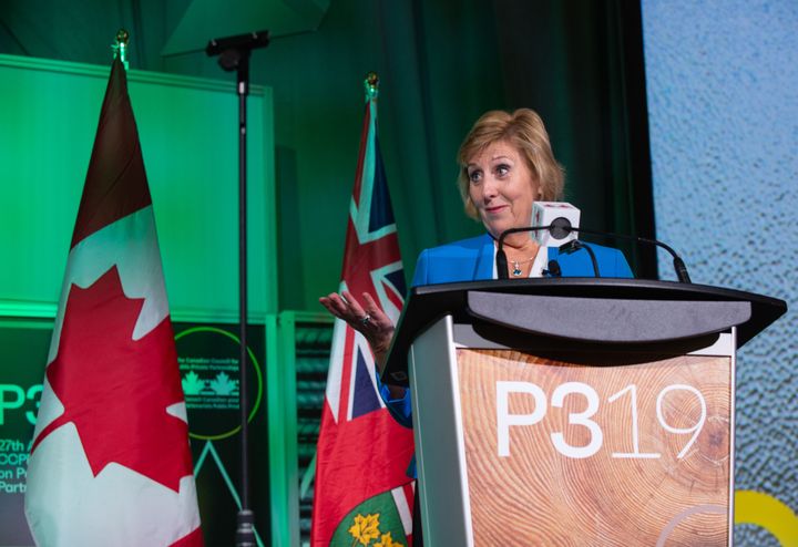Ontario Minister of Infrastructure Laurie Scott speaks during P3 2019: The 27th Annual CCPPP National Conference at the Sheraton Toronto Centre Hotel on Nov. 19, 2019.