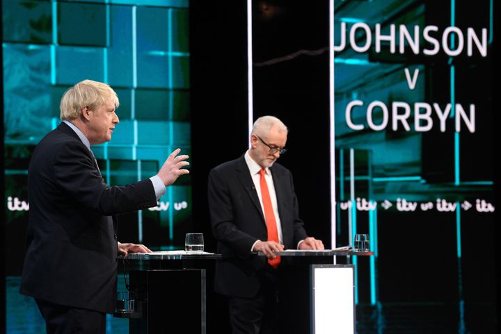Boris Johnson and Jeremy Corbyn at the ITV leaders' debate. 