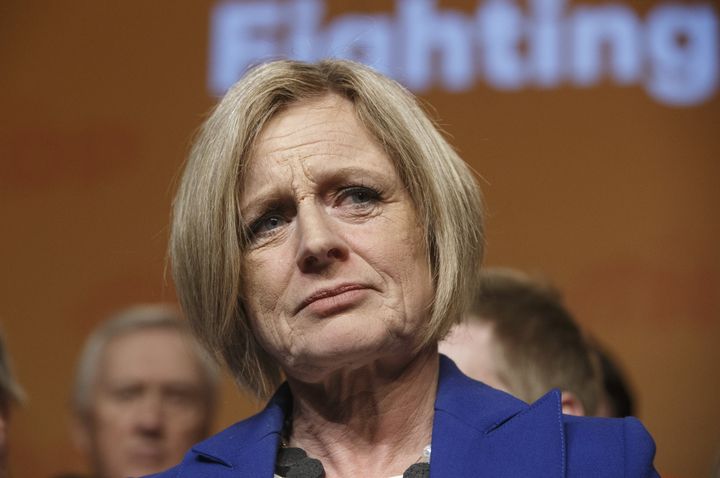 Alberta NDP Leader Rachel Notley gives a concession speech in Edmonton on April 16 following the provincial election.