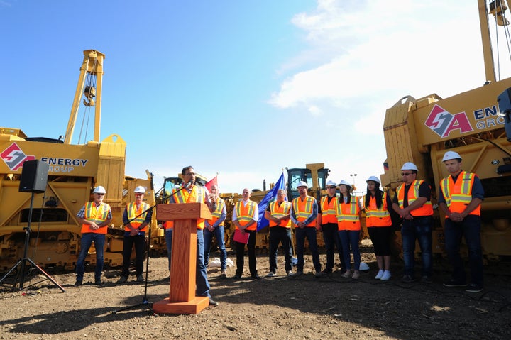 Minister of Natural Resources Amarjeet Sohi discusses expanding the Trans Mountain oil pipeline in Alberta on Aug. 21, 2019.