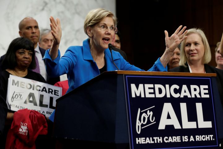 Sen. Elizabeth Warren (D-Mass.) speaks at an event to introduce the Medicare for All Act of 2017 on Capitol Hill on Sept. 13, 2017.