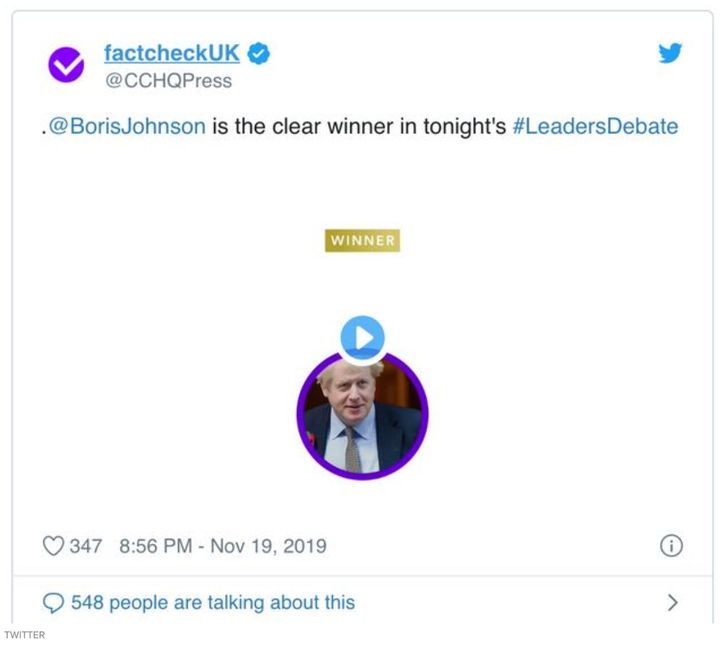 One of the tweets send by the @CCHQPress account during Tuesday night's leaders debate 