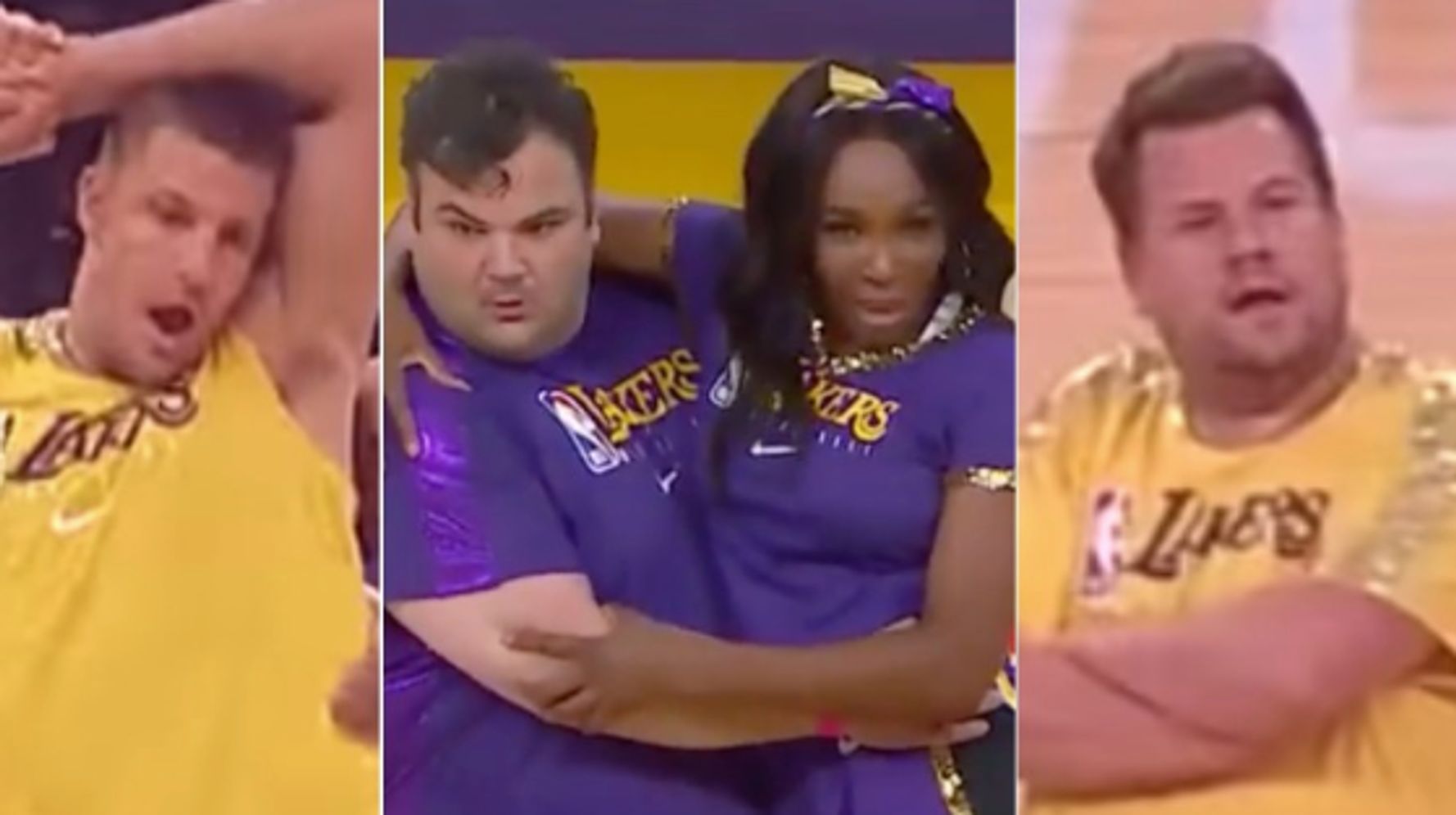 James Corden, Venus Williams, Rob Gronkowski Lakers Cheerleading Video