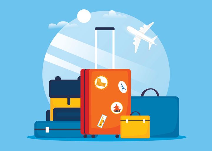 Travel suitcases at the airport. Flat design vector illustration.