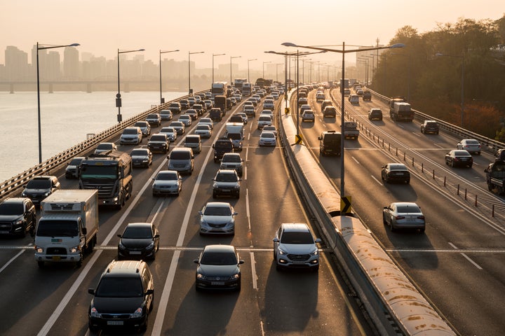 In this stock photo, heavy traffic is seen on an expressway in Seoul, South Korea.