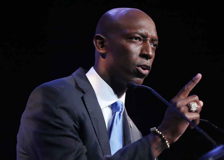 Mayor Wayne Messam speaks at a rally at Florida Memorial University in Miami Gardens.