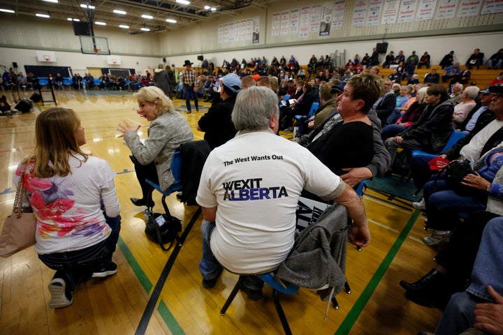 A rally for Wexit Alberta, a separatist group seeking federal political party status, in Calgary on Saturday, Nov. 16, 2019.