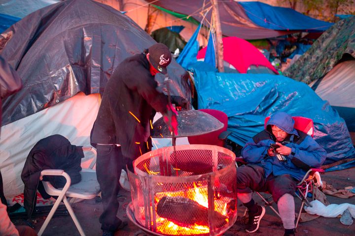 A photo from October 2018 shows a large encampment of nearly 200 homeless people in Minneapolis, Minnesota.