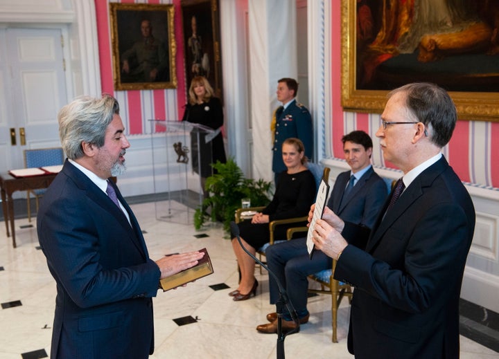 Pablo Rodriguez is sworn in as leader of the Government in the House of Commons during the swearing in of the new cabinet at Rideau Hall in Ottawa on Nov. 20, 2019.