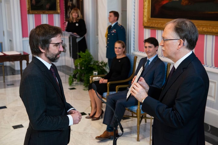 Steven Guilbeault is sworn in as minister of Canadian heritage at Rideau Hall in Ottawa on Nov. 20, 2019.