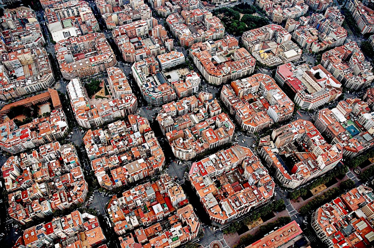 Aerial view of Barcelona. The city has implemented six "superblocks," areas of the city that are virtually car-free.