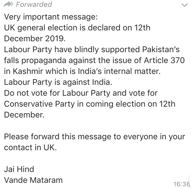 WhatsApp messages circulating among some British Indian voters