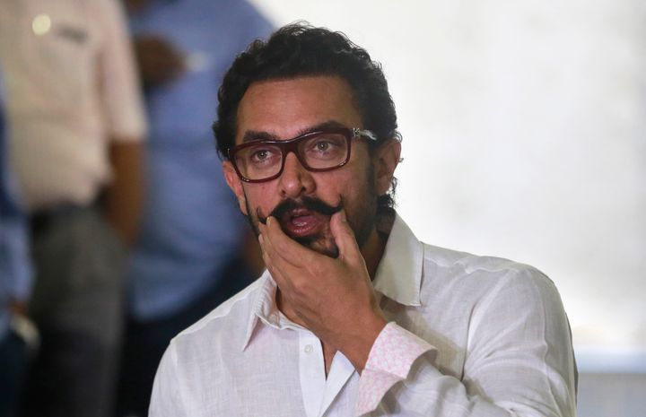 Bollywood actor Aamir Khan speaks to media on his 52th birthday in Mumbai, India, Tuesday, March 14, 2017. (AP Photo/Rafiq Maqbool)