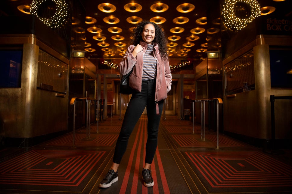 Rockette Maile Makaafi shares her off-duty look in the lobby of Radio City Music Hall.