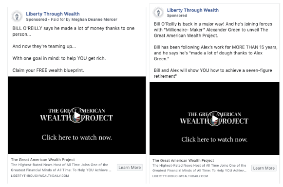 Facebook removed misleading "Liberty Through Wealth" ads paid for by The Oxford Club after being contacted by HuffPost.