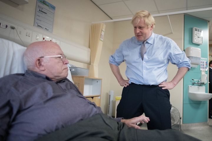 Prime minister Boris Johnson during a visit to Bassetlaw District General Hospital in Worksop, Nottinghamshire, while on the campaign trail for the general election.