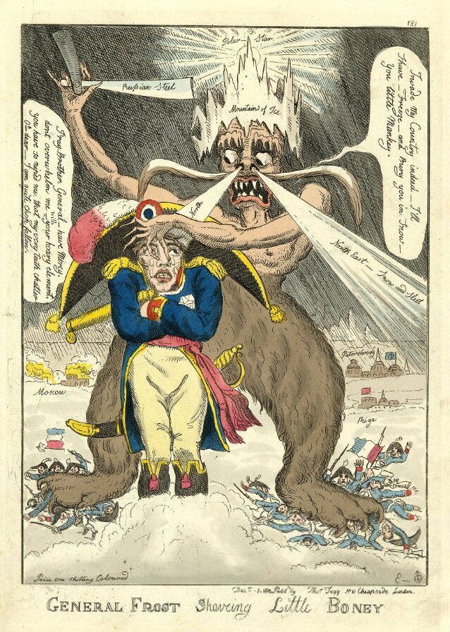 「冬将軍」が初めて登場したと言われる、1812年出版のウィリアム・エルメス氏の風刺漫画