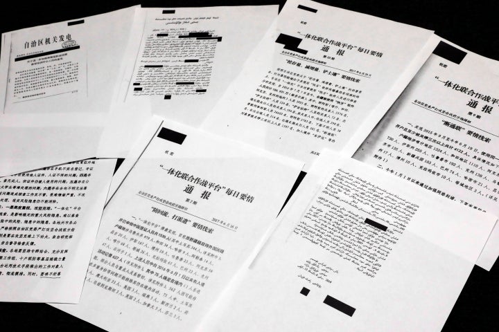 A sample of classified Chinese government documents leaked to a consortium of news organizations, is displayed for a picture