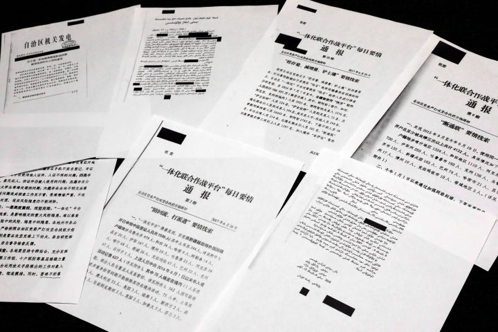 A sample of classified Chinese government documents leaked to a consortium of news organizations, is displayed for a picture in New York, Friday, Nov. 22, 2019. 