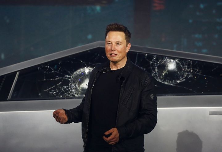 Tesla CEO Elon Musk introduces the Cybertruck at Tesla's design studio in Hawthorne, California.