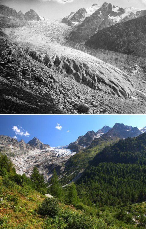 Σχεδόν απίστευτο: Ο παγετώνας Trient το 1891 και το ίδιο ακριβώς σημείο το 2019.