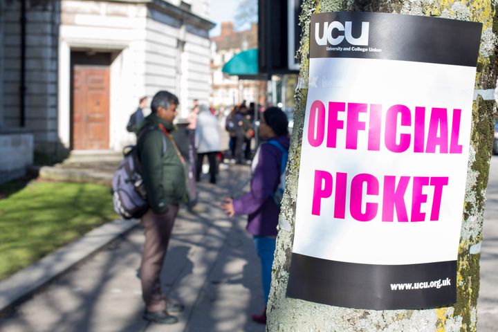 The picket line at Cardiff University during UCU strikes in March 