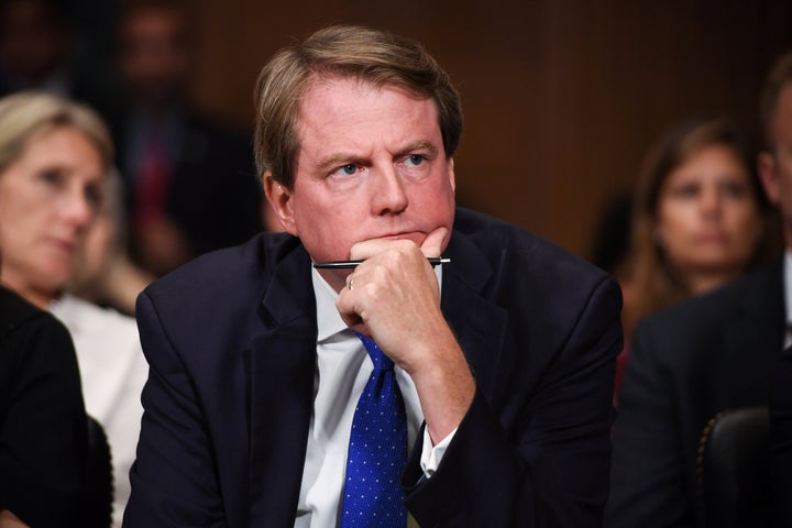 White House counsel and assistant to the President for U.S. President Donald Trump, Donald McGahn, as Supreme Court nominee Brett Kavanaugh testifies before the Senate Judiciary Committee on September 27, 2018.