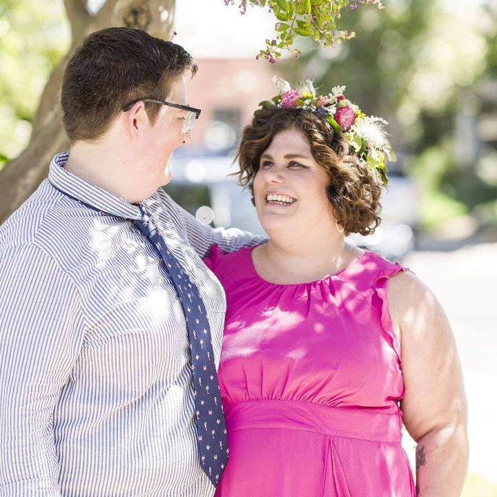 Estes (right) and her wife on their wedding day.