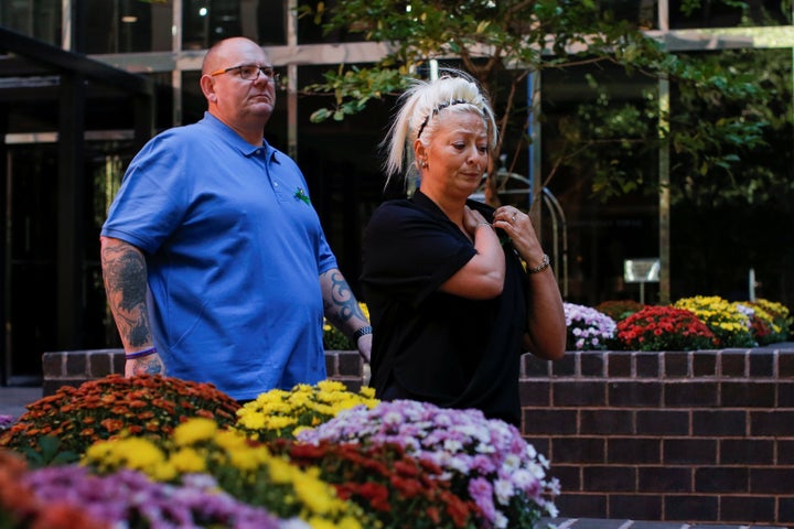 Charlotte Charles and Tim Dunn, parents of British teen Harry Dunn who was killed in a car crash on his motorcycle.