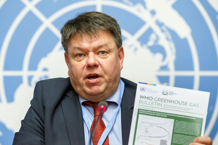 Petteri Taalas, Secretary-General of the UN's World Meteorological Organization, says concentrates of carbon dioxide and other greenhouse gases have reached record highs. He made the announcement in Geneva, Switzerland, Nov. 25, 2019.