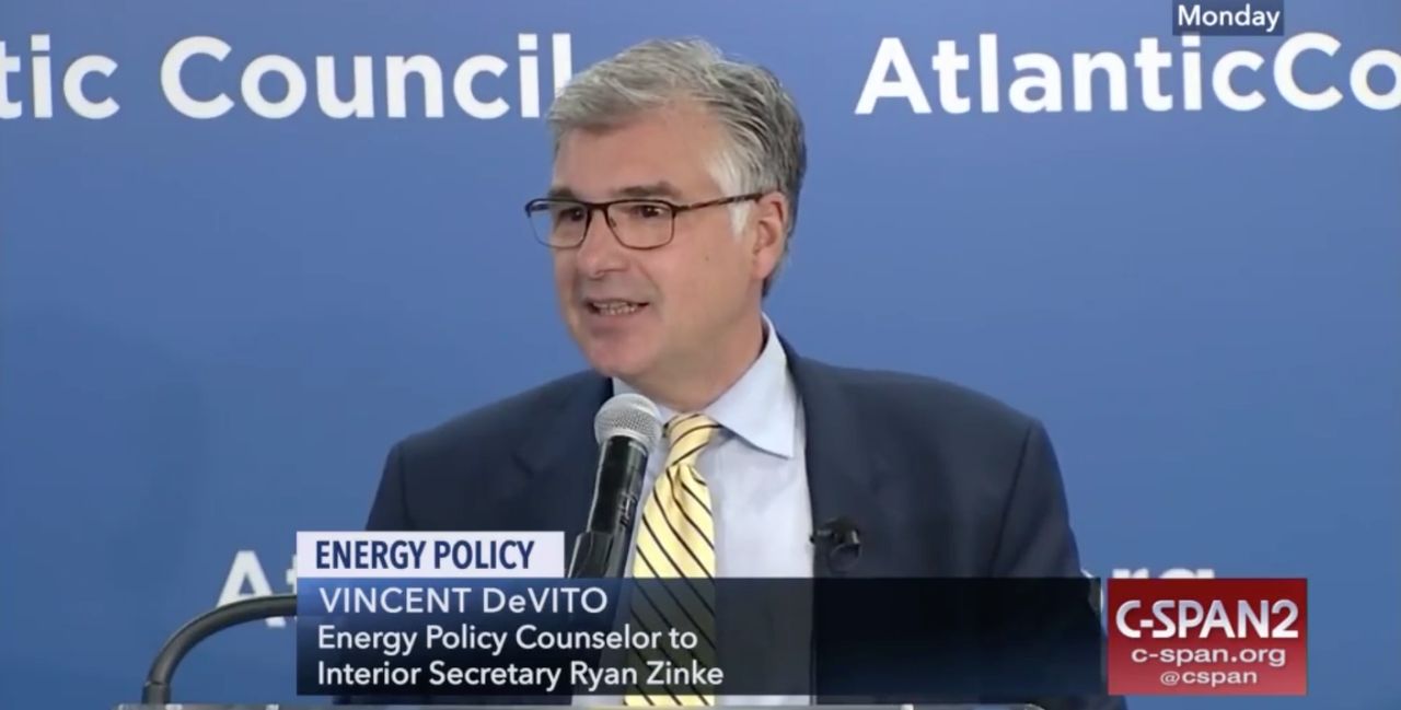 Vincent DeVito, pictured here during <a href="https://www.c-span.org/video/?446787-1/energy-policy" target="_blank" role="link" class=" js-entry-link cet-external-link" data-vars-item-name="an event" data-vars-item-type="text" data-vars-unit-name="5ddbf08ee4b00149f720e179" data-vars-unit-type="buzz_body" data-vars-target-content-id="https://www.c-span.org/video/?446787-1/energy-policy" data-vars-target-content-type="url" data-vars-type="web_external_link" data-vars-subunit-name="article_body" data-vars-subunit-type="component" data-vars-position-in-subunit="33">an event</a> hosted by the Atlantic Council in June 2018, went to work for a Dallas-based fossil fuel firm last year after leaving his job as a senior counselor to then-Interior Secretary Ryan Zinke.