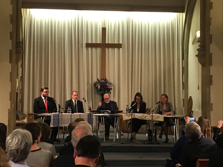 Foreign Secretary Dominic Raab (centre left) attends a hustings at East Molesey Methodist Church in his constituency.