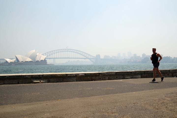 The smoke covering Sydney's Opera House and Harbour Bridge this bushfire season. 