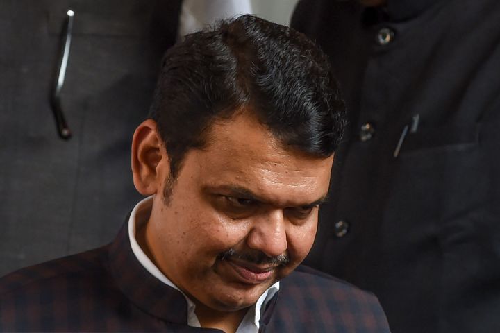 BJP leader and former Chief Minister of Maharashtra Devendra Fadnavis leaves to submit his resignation in Mumbai on November 26, 2019. 