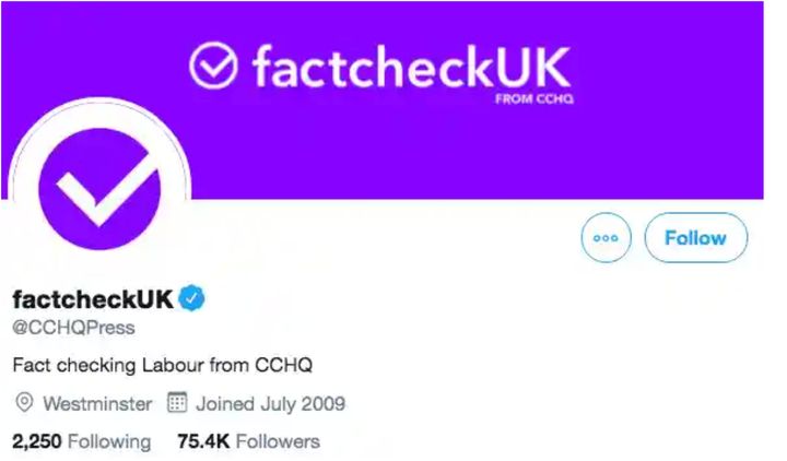 The Tory "factcheckuk" Twitter account