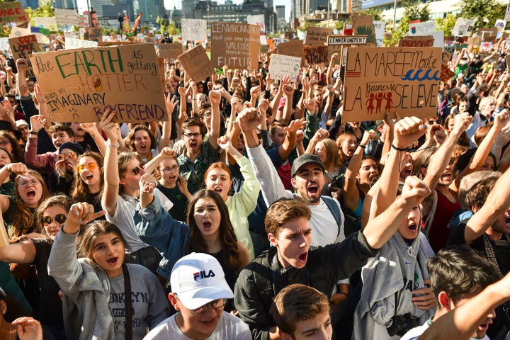 Activists rally for action on climate change on Sept. 27, 2019 in Montreal.