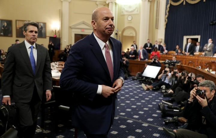Gordon Sondland departs after testifying before the House Intelligence Committee in the Longworth House Office Building on Ca