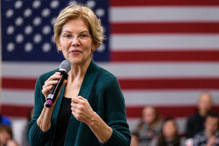 Democratic presidential candidate Elizabeth Warren, seen here addressing supporters in Manchester, New Hampshire, on Saturday, has cast herself as a champion of organized labor.