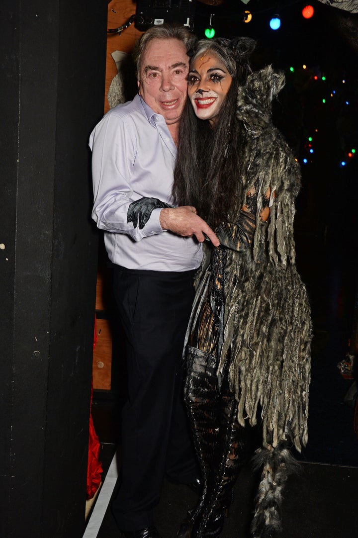 Andrew Lloyd Webber and Nicole Scherzinger behind the scenes of Cats in 2014