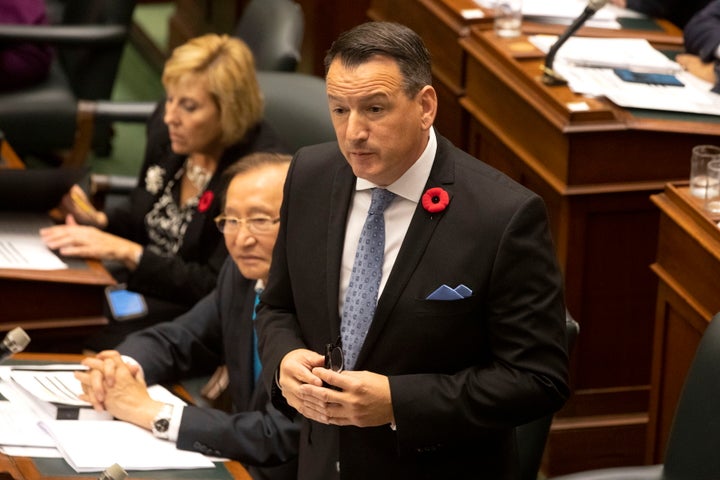 Ontario Minister of Energy Greg Rickford speaks in the legislature in Toronto on Oct. 29, 2019.