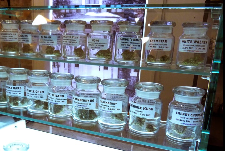 This Nov. 25, 2019 photo shows marijuana on display at Arbors Wellness in the medical marijuana shop in Ann Arbor, Mich. 