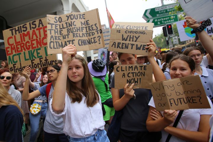Student activists from School Strike for Climate Australia (SS4C) hold a 'Solidarity Sit-down' outside of the office of the Liberal Party of Australia.