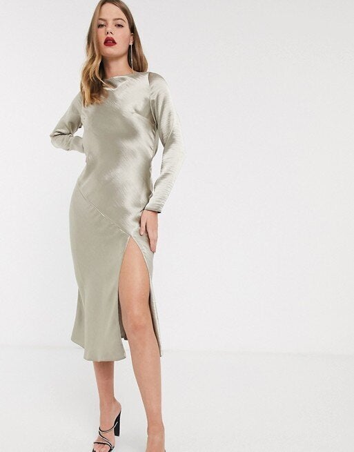 ASOS DESIGN Long Sleeve Cowl Back Midi Dress, ASOS