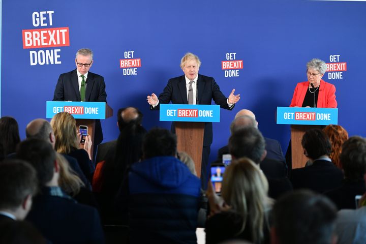 Michael Gove, Boris Johnson and Gisela Stuart in Westminster today