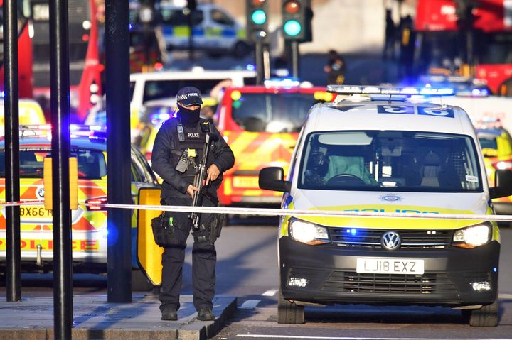 Armed police at the scene of an incident on London Bridge 