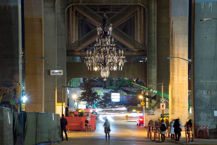 An art installation of a giant chandelier with a cost of over $4 million is pictured under the Granville Street Bridge in downtown Vancouver on Nov. 28, 2019.