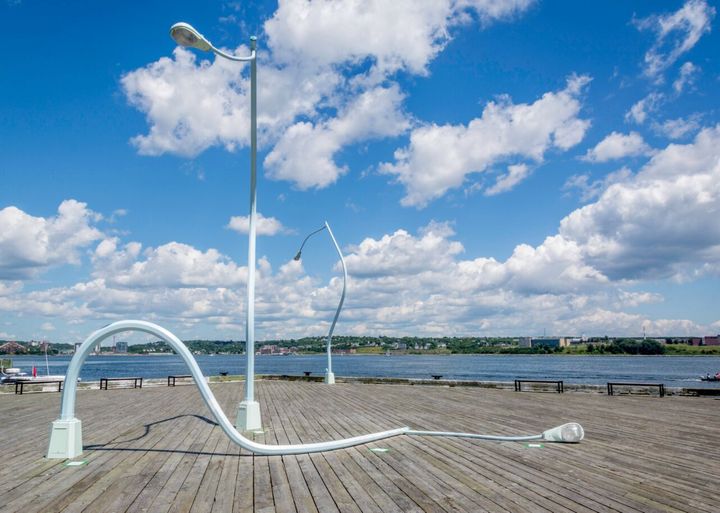 The "drunken lampposts" on the Halifax boardwalk. 
