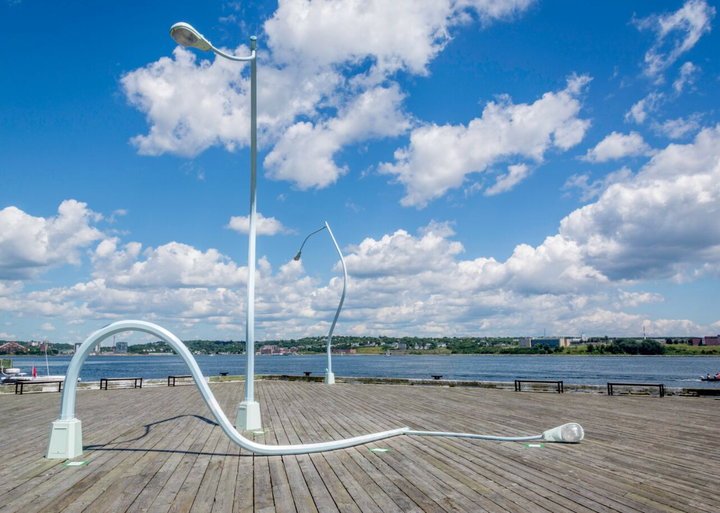 The "drunken lampposts" on the Halifax boardwalk.